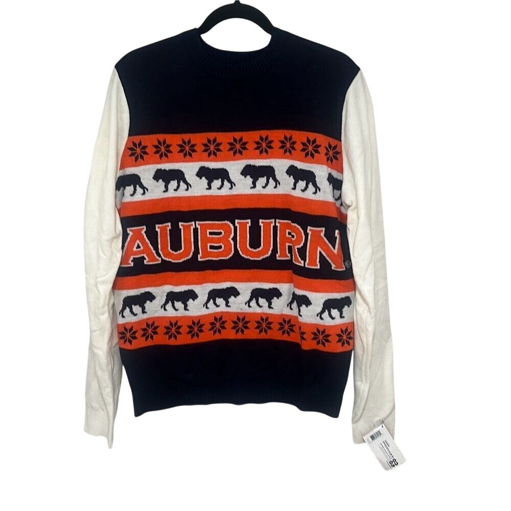 Foco Mens Orange & Blue Auburn Tigers Wordmark NCAA Ugly Christmas Sweater Large
